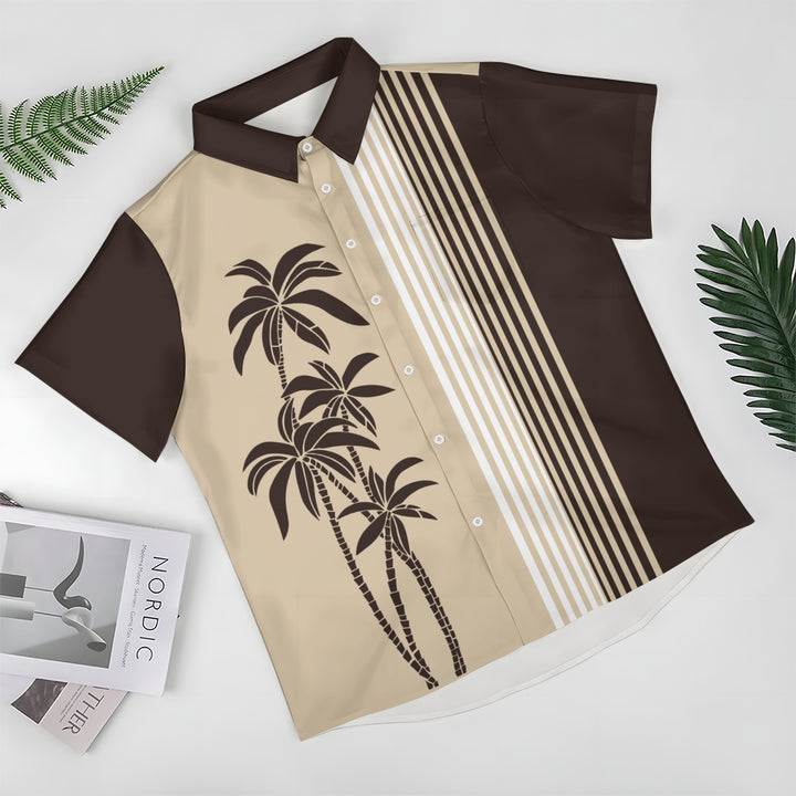 Men's Hawaiian Coconut Palm Stripes Casual Short Sleeve Shirt 2401000145