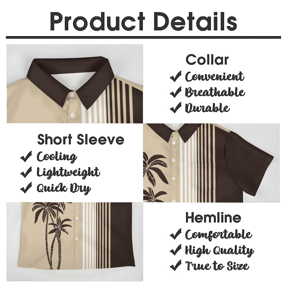 Men's Hawaiian Coconut Palm Stripes Casual Short Sleeve Shirt 2401000145