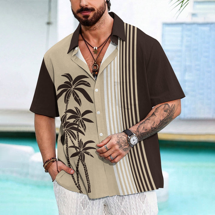 Men's Hawaiian Coconut Palm Stripes Casual Short Sleeve Shirt 2401000145