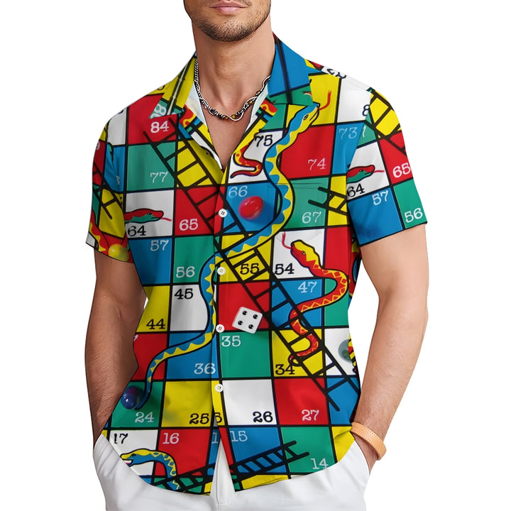 Men's Snakes N Ladders Print Casual Short Sleeve Shirt 2306102513