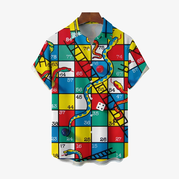 Men's Snakes N Ladders Print Casual Short Sleeve Shirt 2306102513