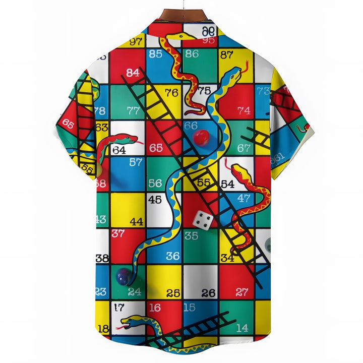 Men's Snakes N Ladders Print Casual Short Sleeve Shirt 2306102513