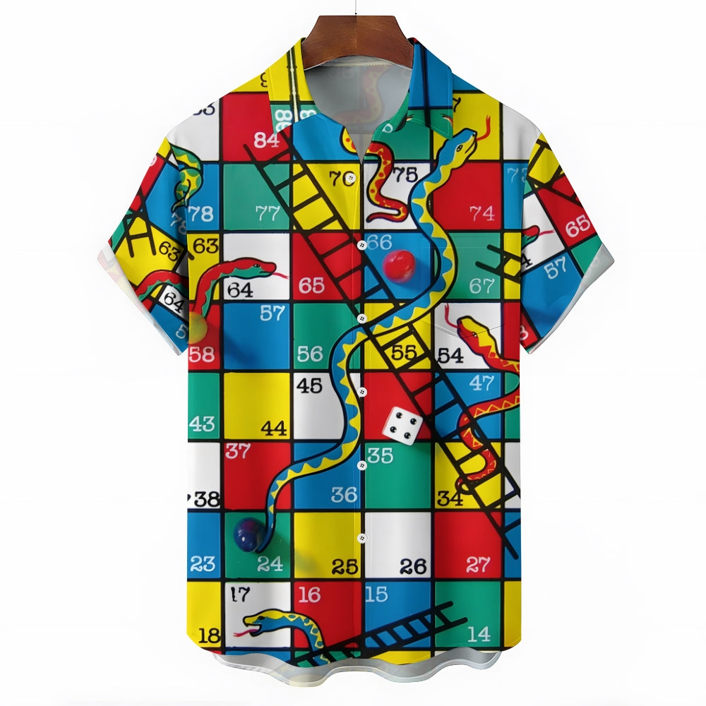 Men's Snakes N Ladders Print Casual Short Sleeve Shirt 2306102513