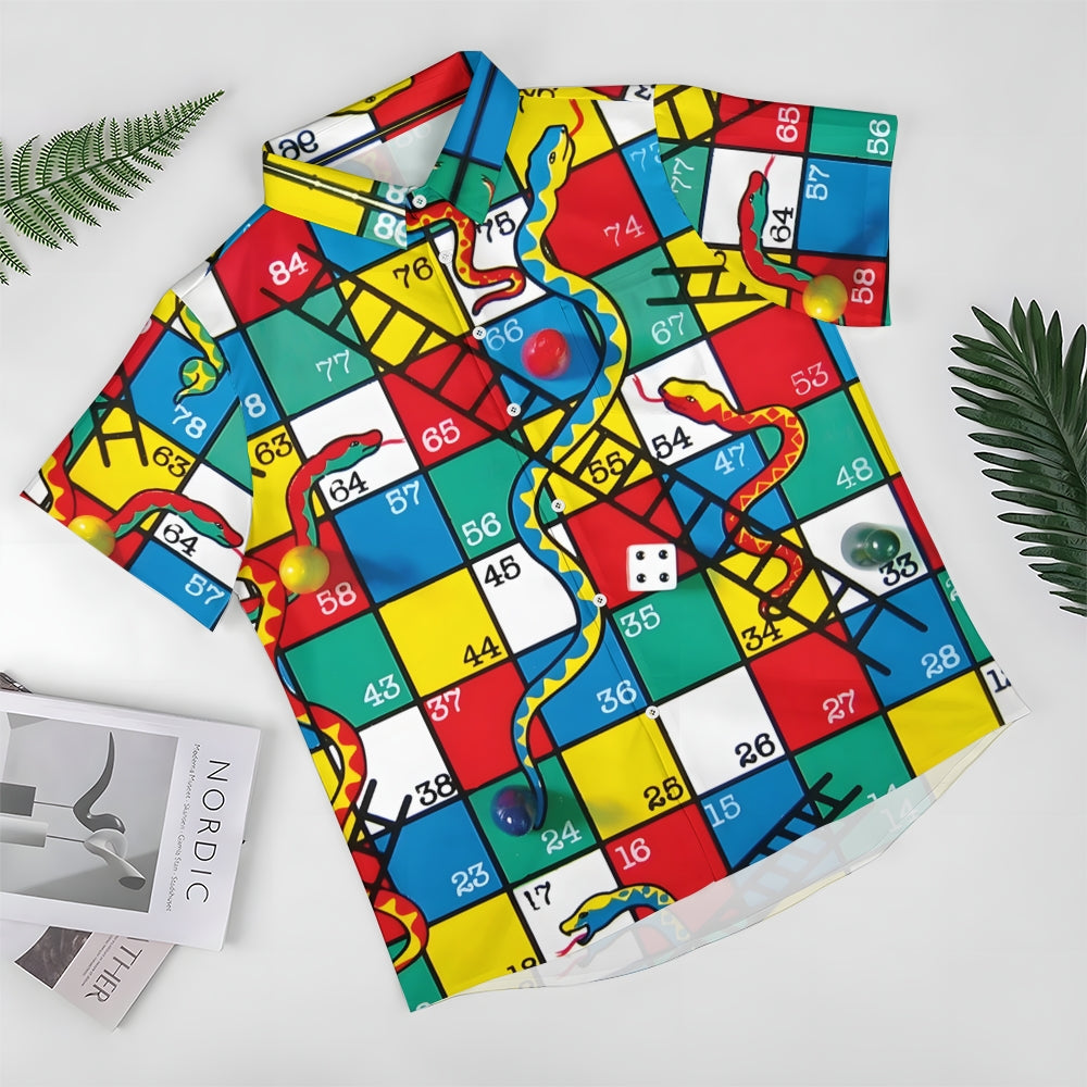 Men's Snakes N Ladders Print Casual Short Sleeve Shirt 2306102513