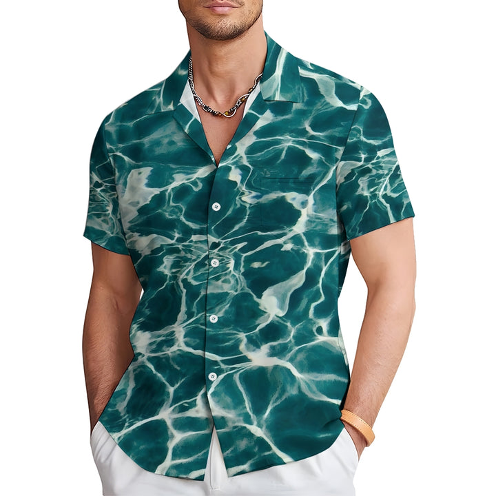 Men's Water Ripple Print Casual Short Sleeve Shirt 2402000328