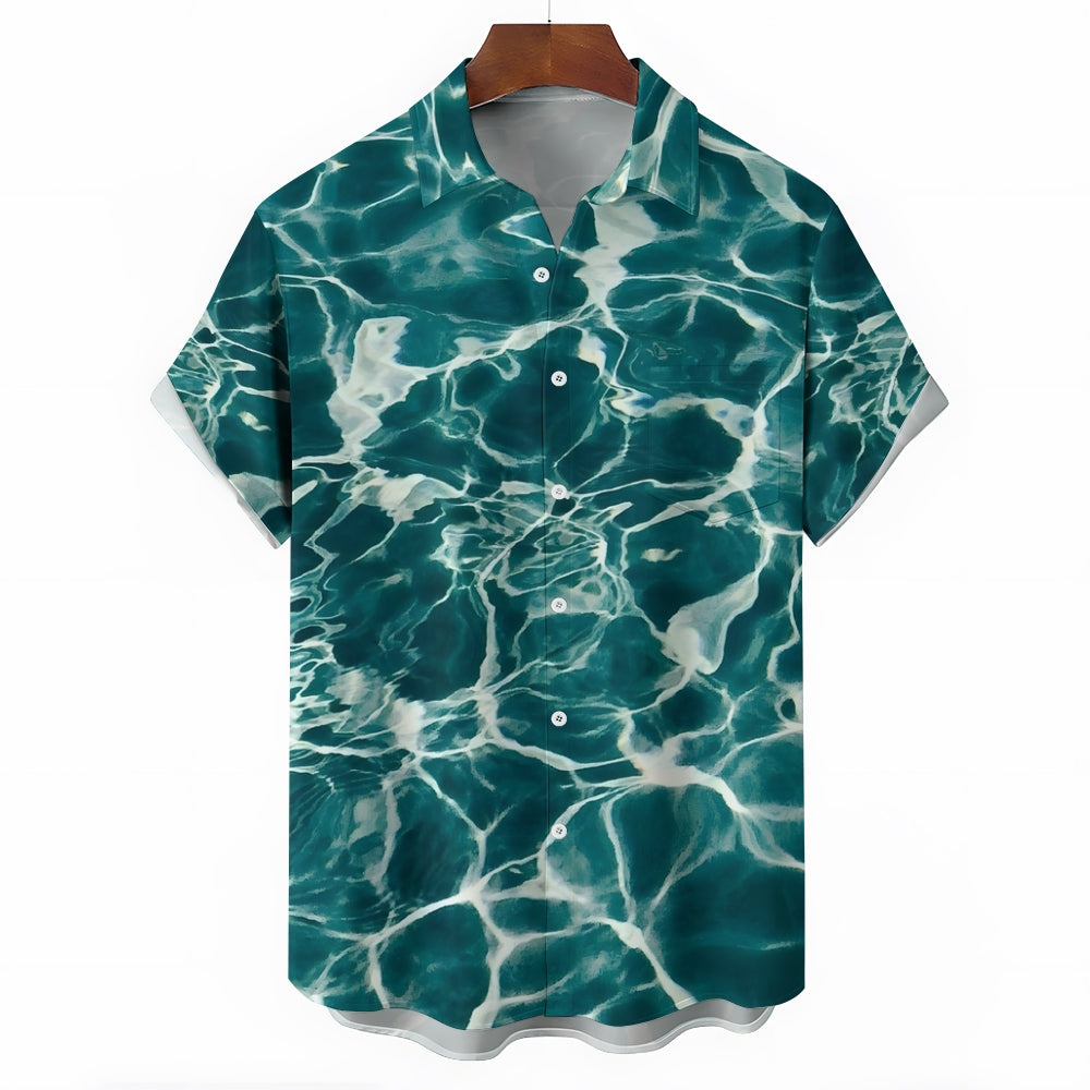 Men's Water Ripple Print Casual Short Sleeve Shirt 2402000328