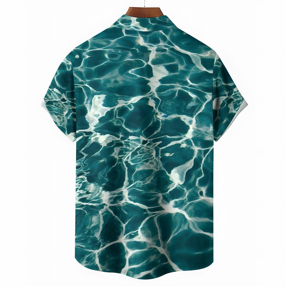 Men's Water Ripple Print Casual Short Sleeve Shirt 2402000328