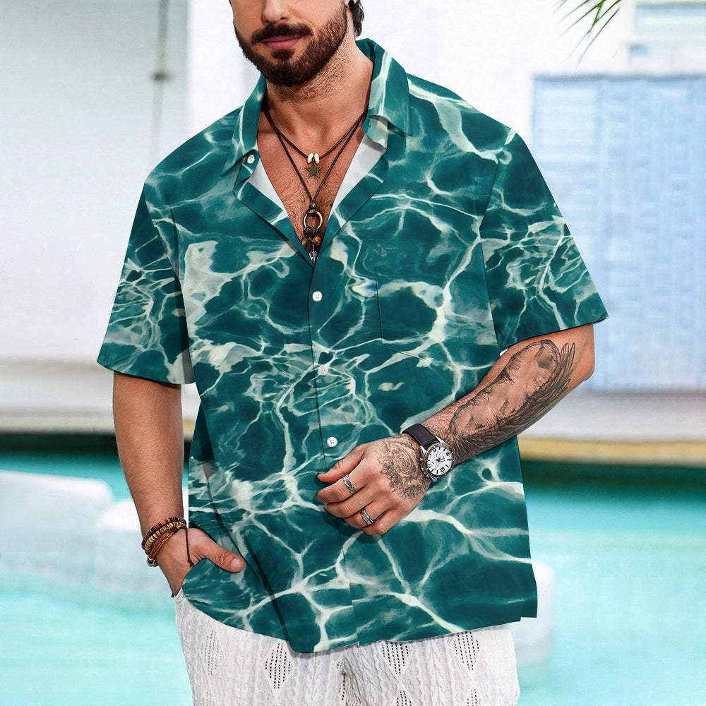 Men's Water Ripple Print Casual Short Sleeve Shirt 2402000328