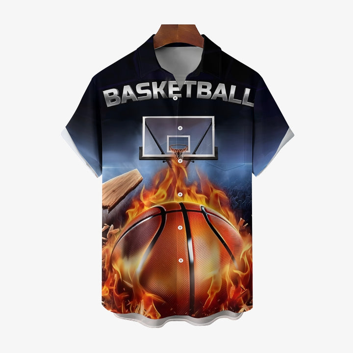 Men's Basketball Themed Print Casual Short Sleeve Shirt 2402000194