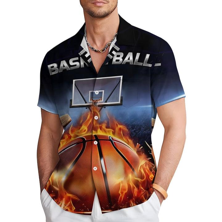 Men's Basketball Themed Print Casual Short Sleeve Shirt 2402000194