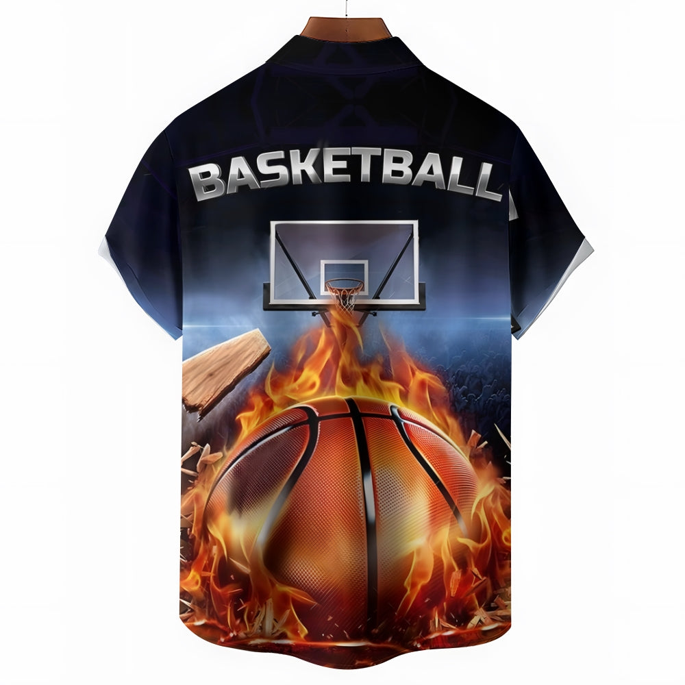 Men's Basketball Themed Print Casual Short Sleeve Shirt 2402000194