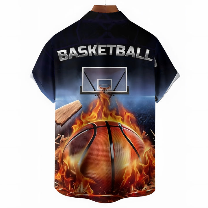 Men's Basketball Themed Print Casual Short Sleeve Shirt 2402000194