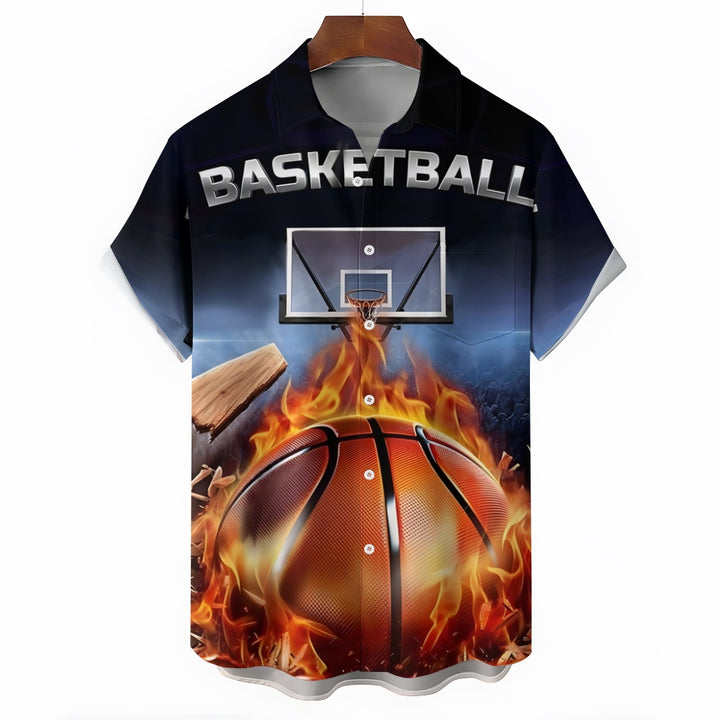 Men's Basketball Themed Print Casual Short Sleeve Shirt 2402000194