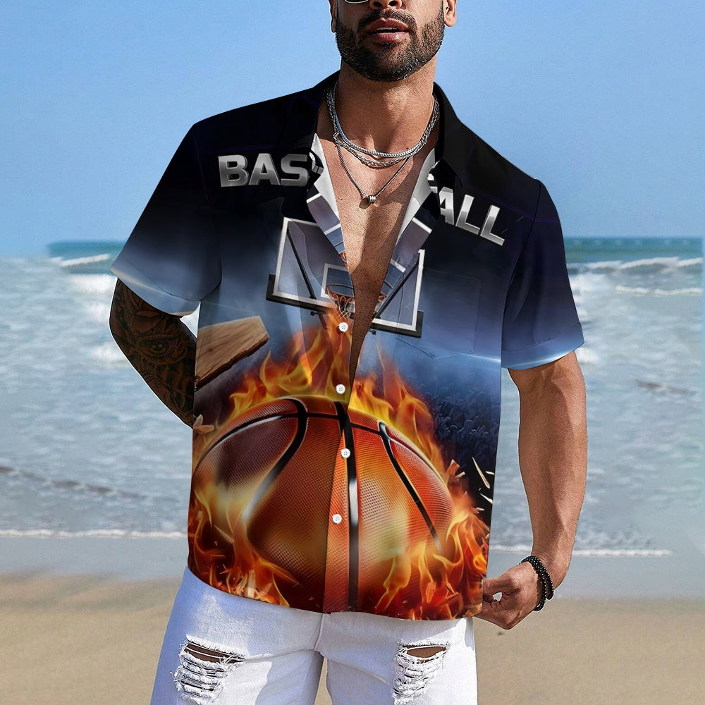 Men's Basketball Themed Print Casual Short Sleeve Shirt 2402000194