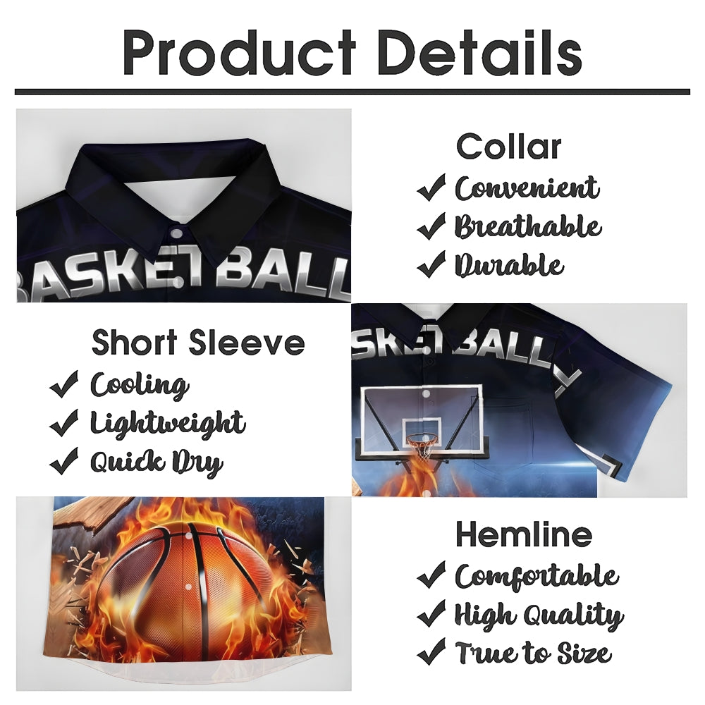 Men's Basketball Themed Print Casual Short Sleeve Shirt 2402000194