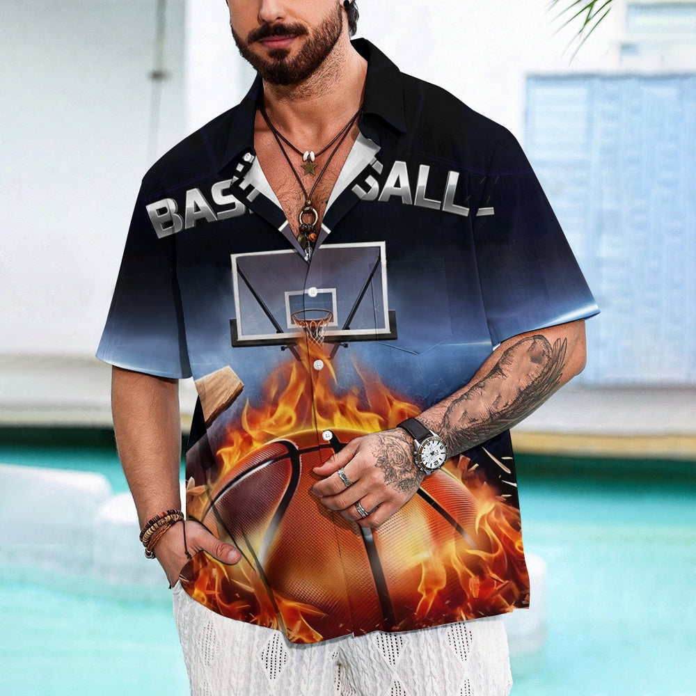 Men's Basketball Themed Print Casual Short Sleeve Shirt 2402000194