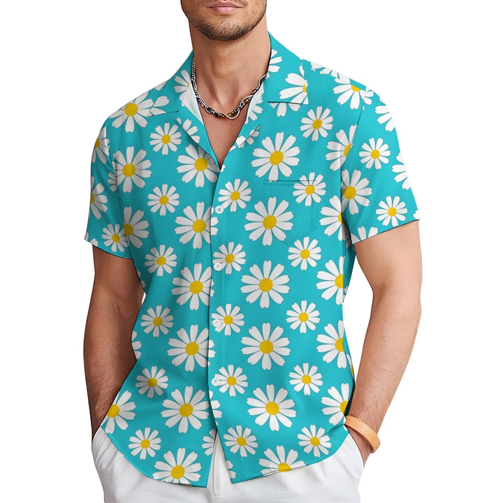 Men's Flowers Blue Casual Short Sleeve Shirt 2311000642