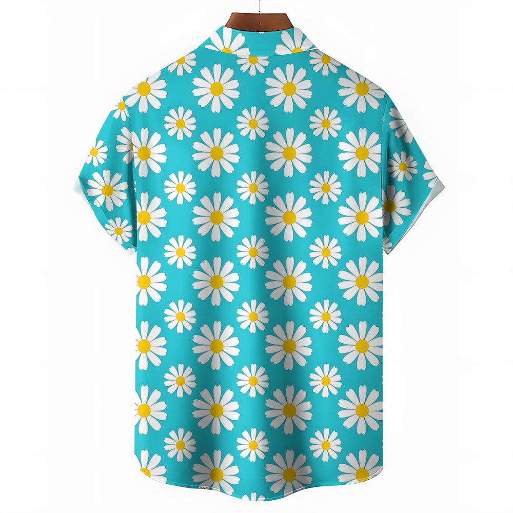 Men's Flowers Blue Casual Short Sleeve Shirt 2311000642