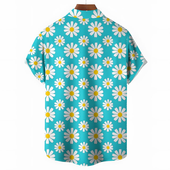 Men's Flowers Blue Casual Short Sleeve Shirt 2311000642