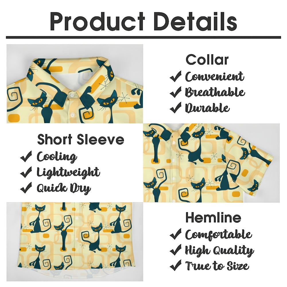 Geometric Cat Yellow Casual Short Sleeve Shirt 2402000144