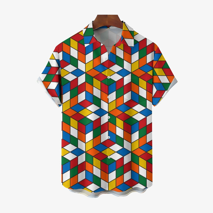 Men's Rubik's Cube Print Casual Fashion Short Sleeve Shirt 2307101278