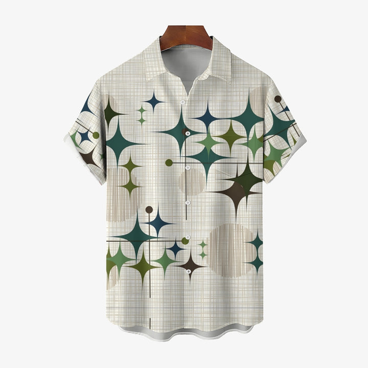 Breast Pocket Geometry Texture Casual Short Sleeve Shirt 2402000019