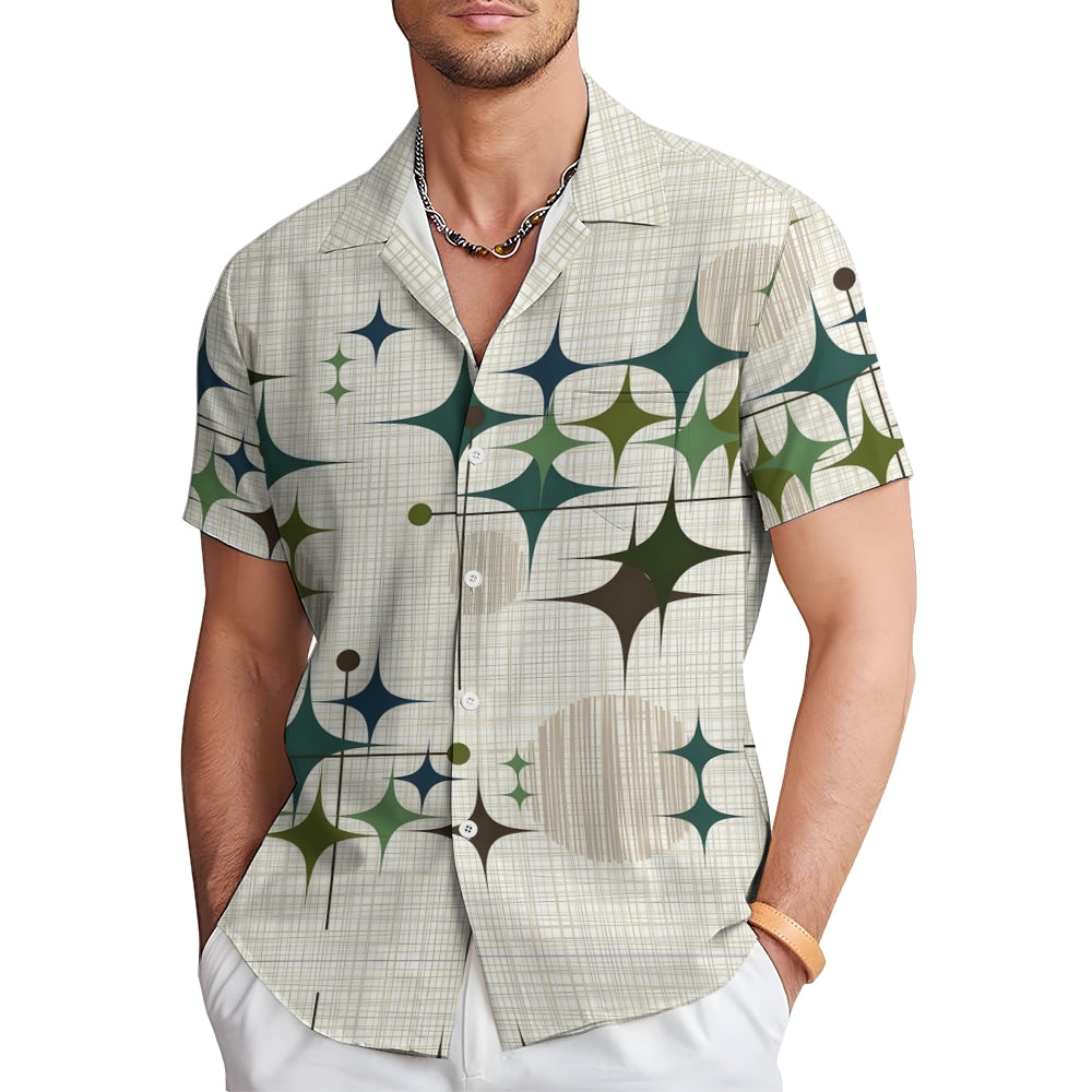 Breast Pocket Geometry Texture Casual Short Sleeve Shirt 2402000019