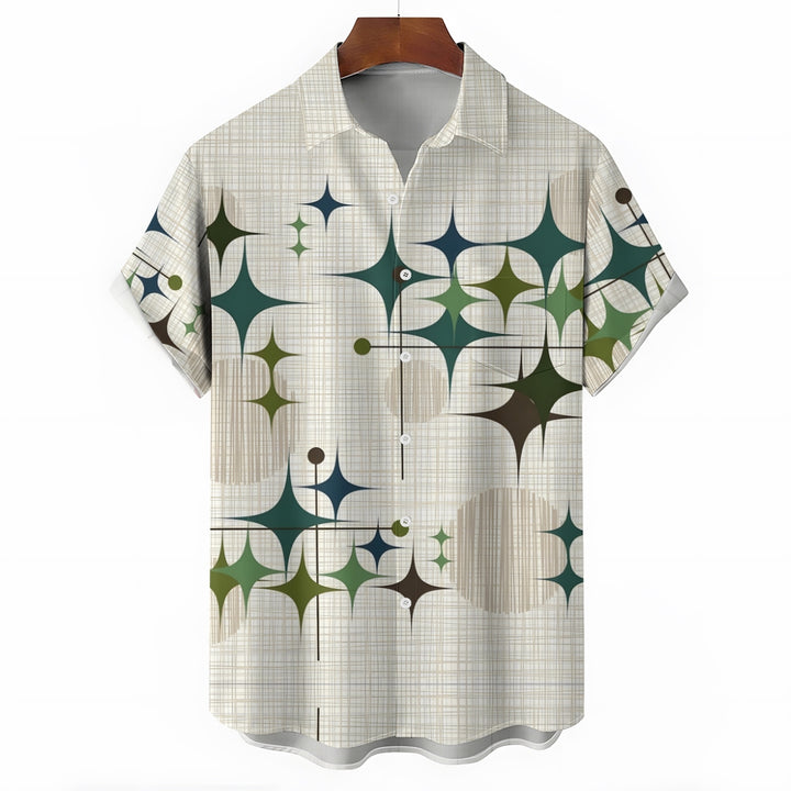 Breast Pocket Geometry Texture Casual Short Sleeve Shirt 2402000019