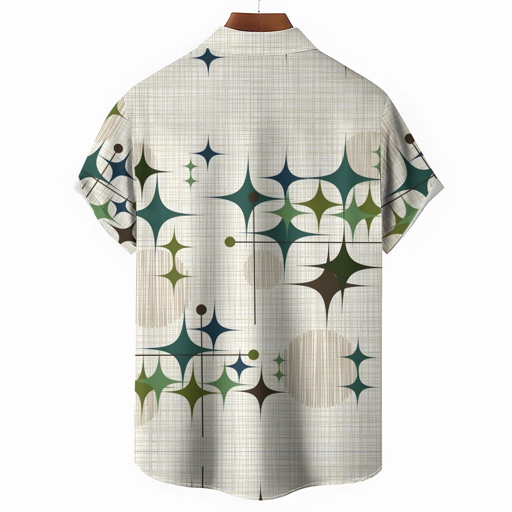 Breast Pocket Geometry Texture Casual Short Sleeve Shirt 2402000019