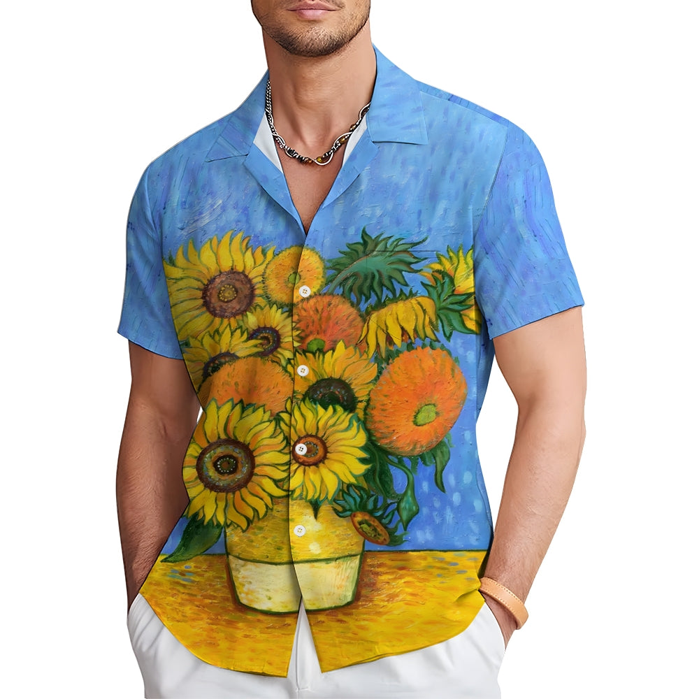 Men's Sunflower Scenery Casual Pattern Short Sleeve Shirt 2304103182