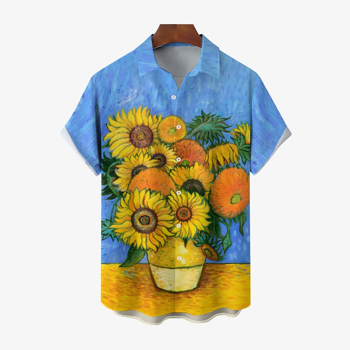 Men's Sunflower Scenery Casual Pattern Short Sleeve Shirt 2304103182