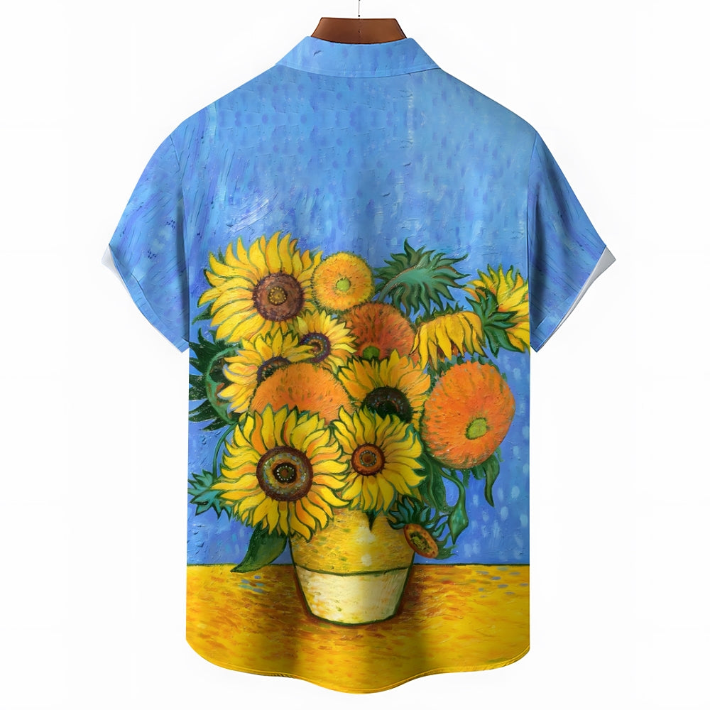 Men's Sunflower Scenery Casual Pattern Short Sleeve Shirt 2304103182