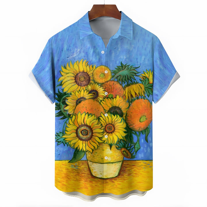 Men's Sunflower Scenery Casual Pattern Short Sleeve Shirt 2304103182