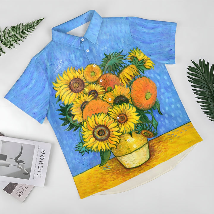 Men's Sunflower Scenery Casual Pattern Short Sleeve Shirt 2304103182