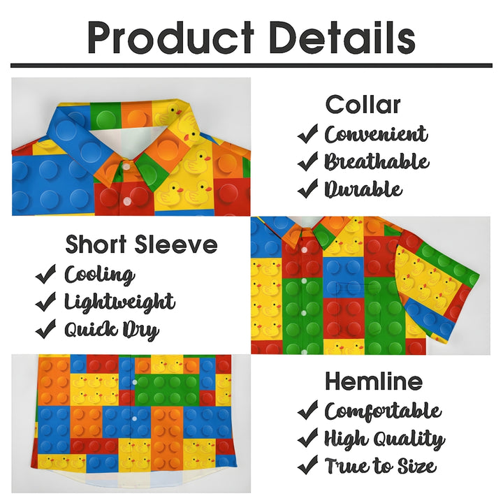 3D Building Blocks Little Yellow Duck Casual Short Sleeve Shirt 2311000659