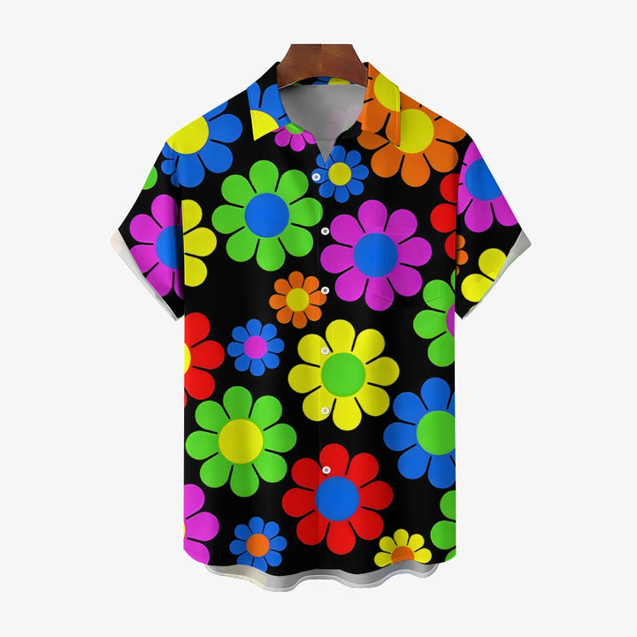 Men's Colorful Daisy Pattern Hawaiian Button-Down Shirt 2312000236