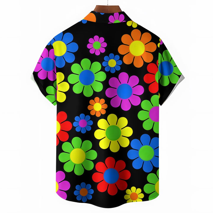 Men's Colorful Daisy Pattern Hawaiian Button-Down Shirt 2312000236