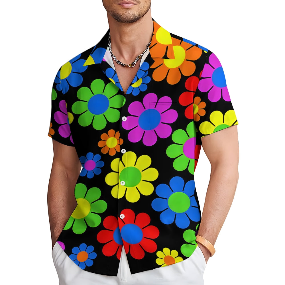 Men's Colorful Daisy Pattern Hawaiian Button-Down Shirt 2312000236