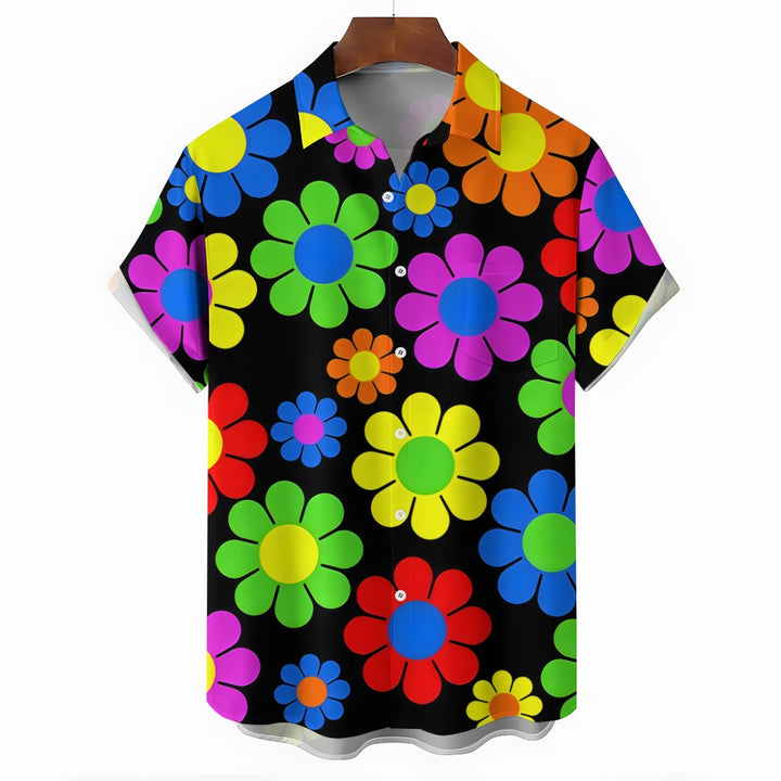 Men's Colorful Daisy Pattern Hawaiian Button-Down Shirt 2312000236