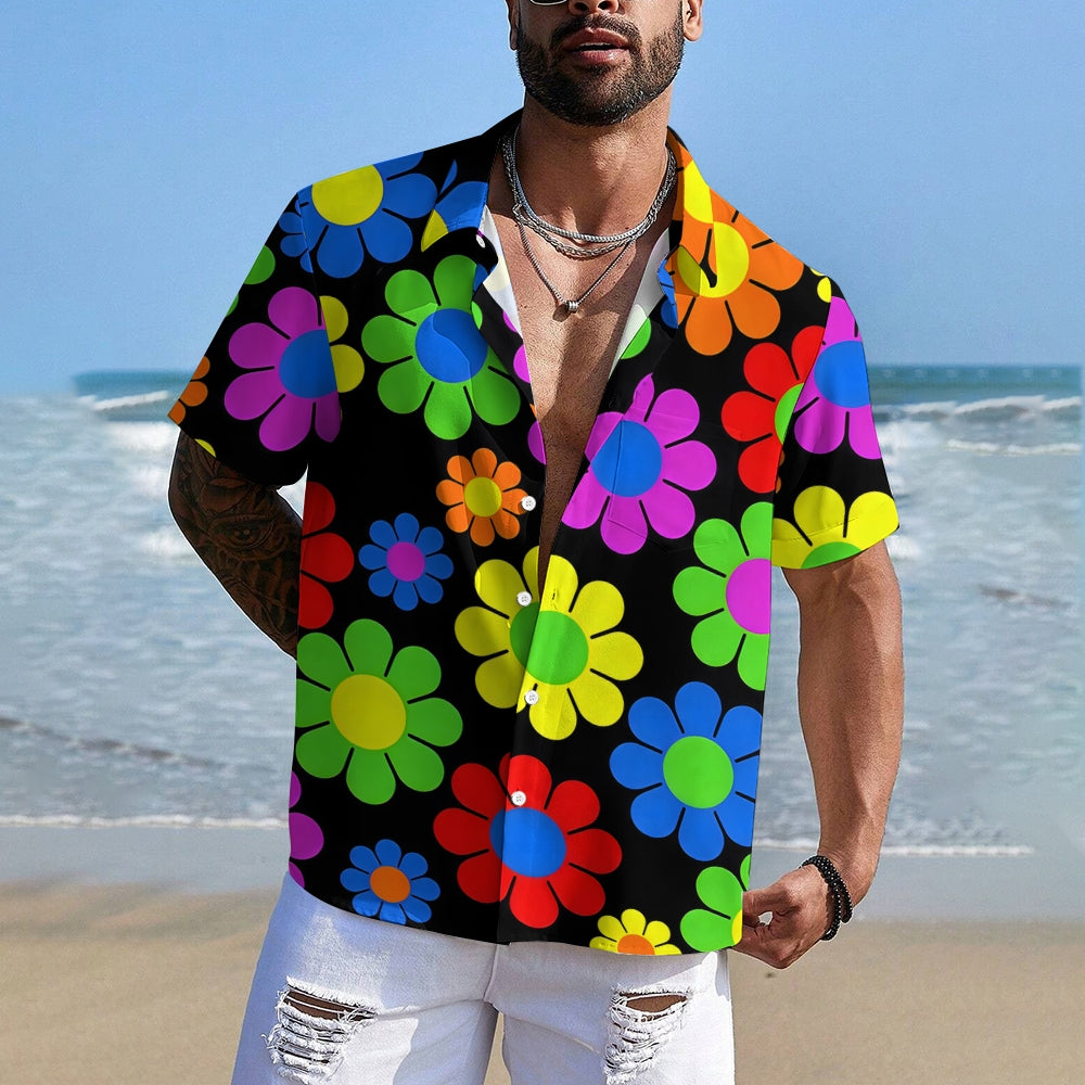 Men's Colorful Daisy Pattern Hawaiian Button-Down Shirt 2312000236