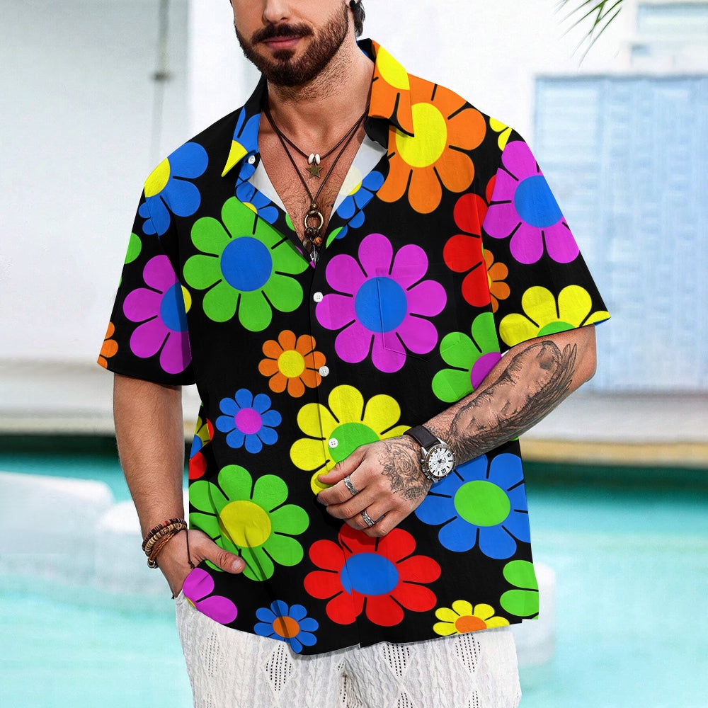 Men's Colorful Daisy Pattern Hawaiian Button-Down Shirt 2312000236