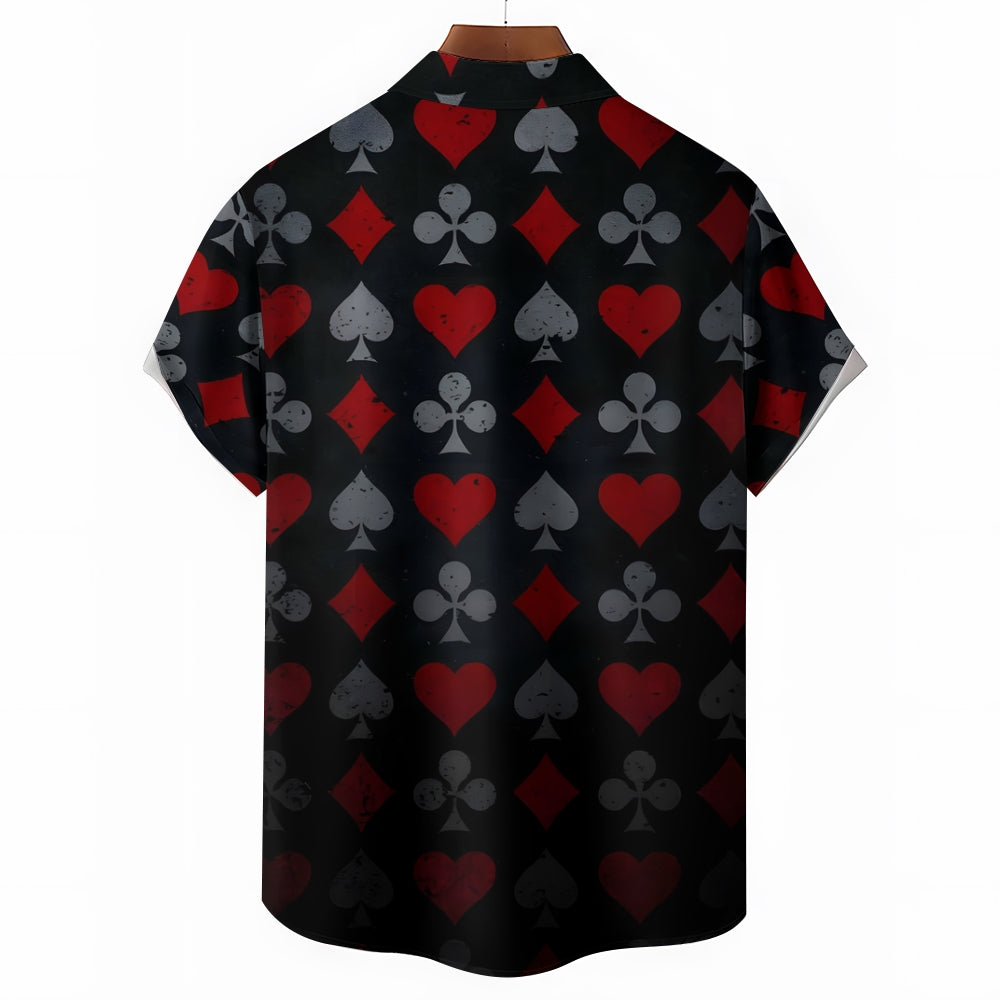 Poker Pattern Chest Pocket Casual Short Sleeve Shirt 2402000284