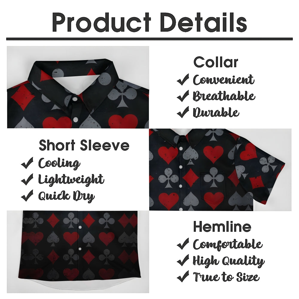 Poker Pattern Chest Pocket Casual Short Sleeve Shirt 2402000284