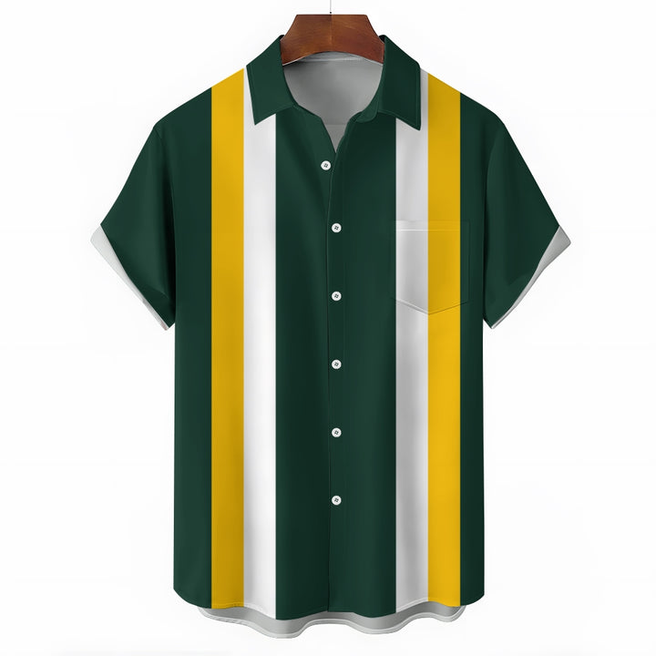 Men's Striped Football Chest Pocket Short Sleeve Super Bowl Shirt 2312000245