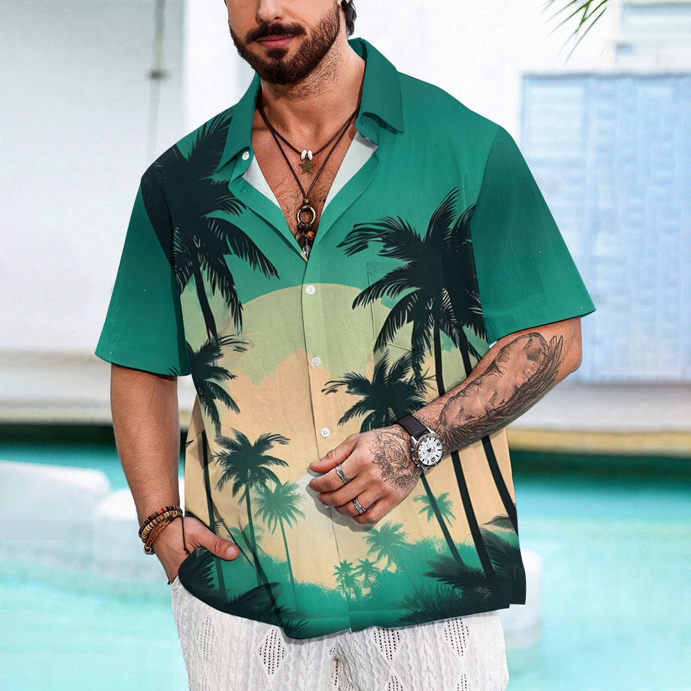 Coconut Grove Print Button Men's Pocket Shirt 2307100669