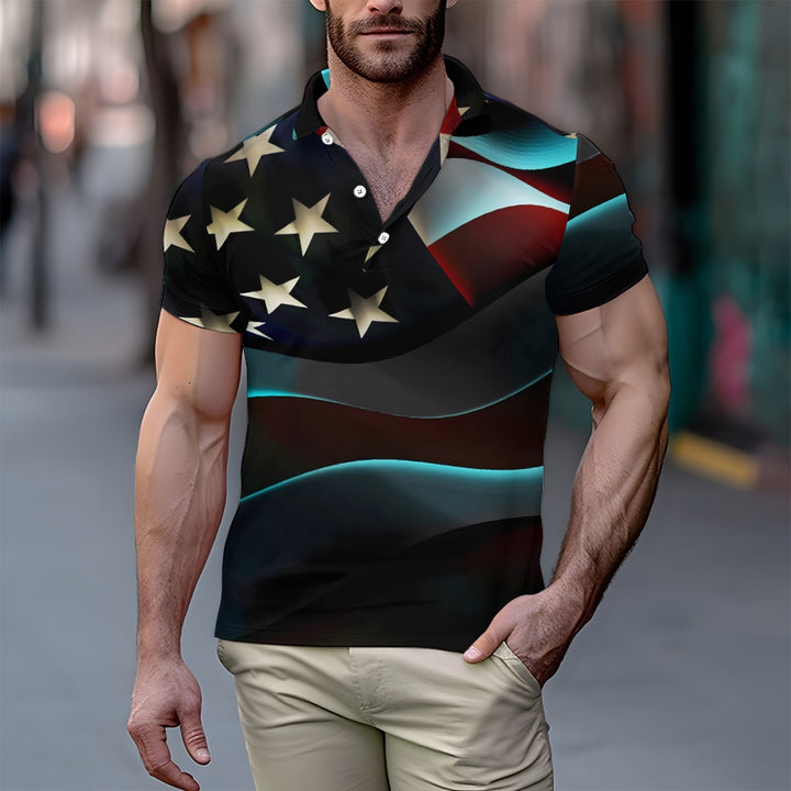 Men's zipper short-sleeved fashion full-printed Polo shirt 2305101264