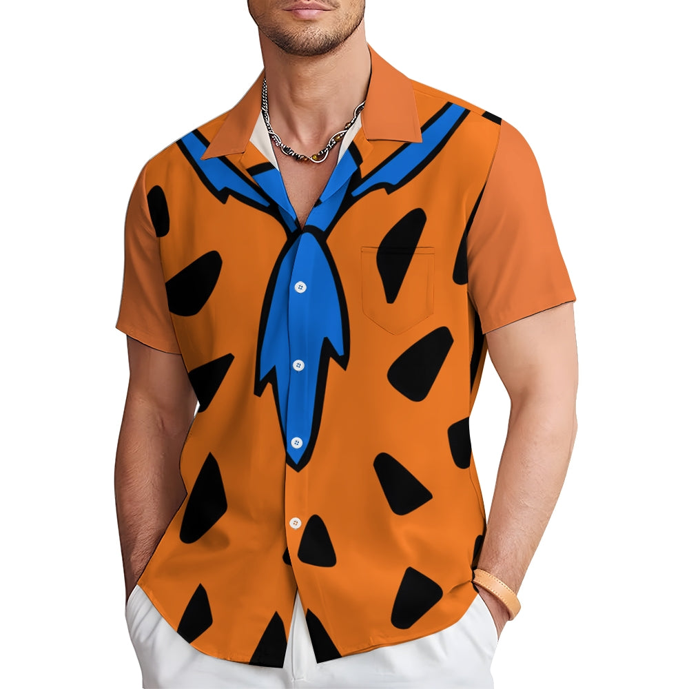 Men's Polka Dot Orange Casual Short Sleeve Shirt 2304102942