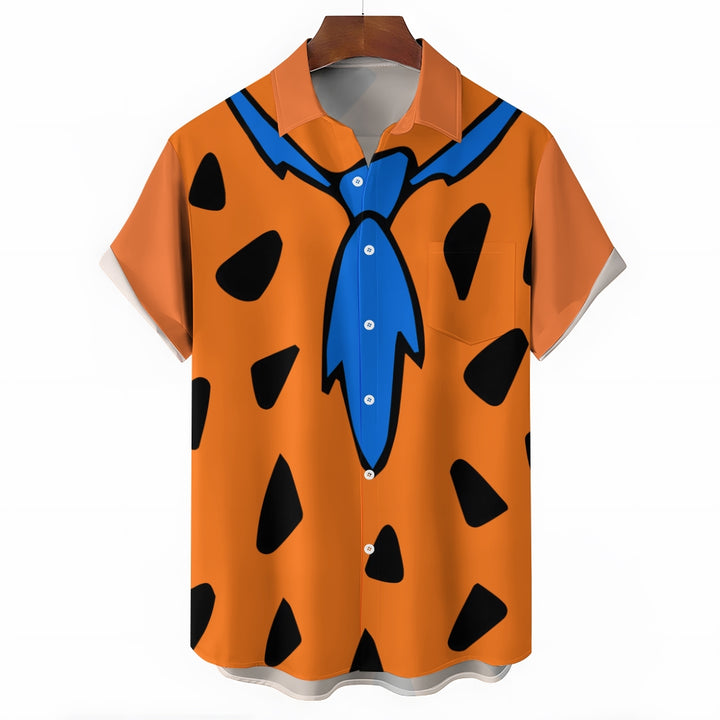 Men's Polka Dot Orange Casual Short Sleeve Shirt 2304102942