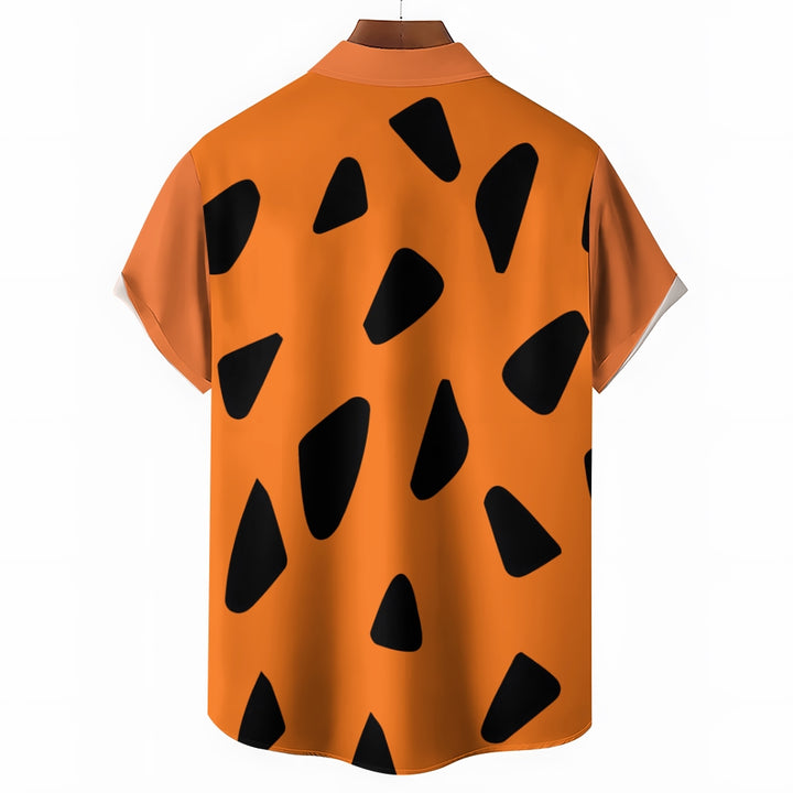 Men's Polka Dot Orange Casual Short Sleeve Shirt 2304102942