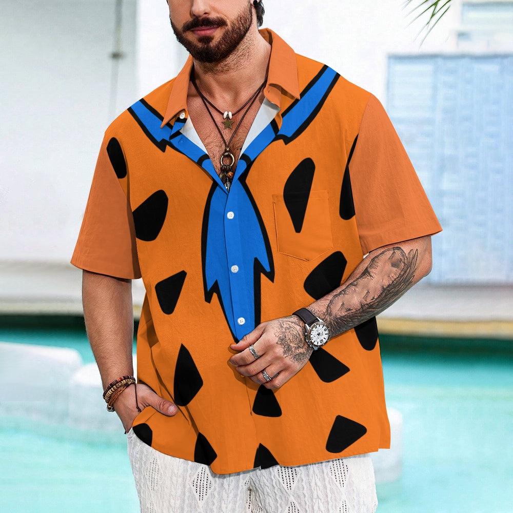 Men's Polka Dot Orange Casual Short Sleeve Shirt 2304102942